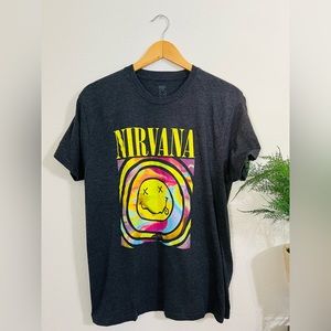 Nirvana Heather Black Short Sleeve Graphic Band Tee Size XL